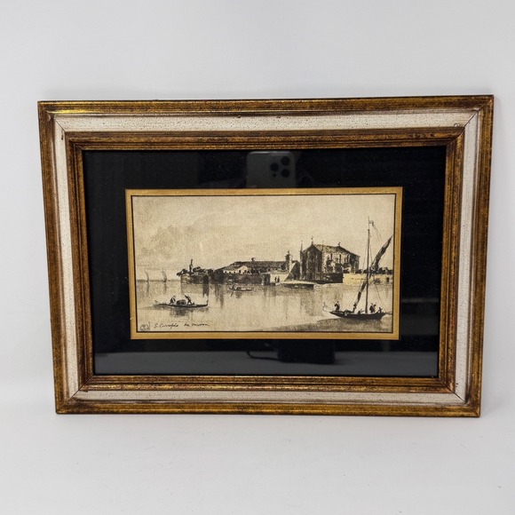 Vintage Framed Print San Cristofolo de Muran Venice Gondola Water Scene Art - Picture 1 of 9